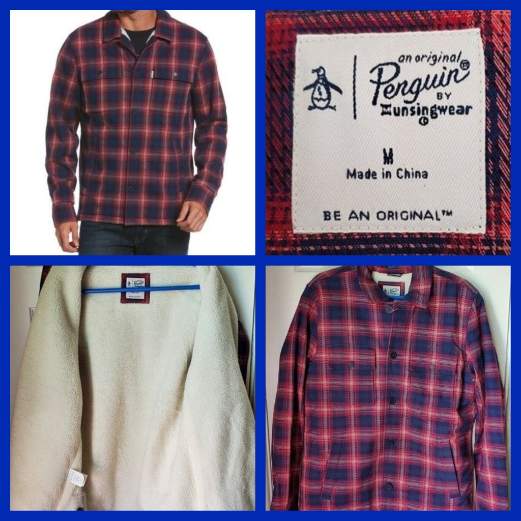 Nwt Original Penguin Fleece-Lined Flannel Shirt Jacket - Medium - $145 Retail